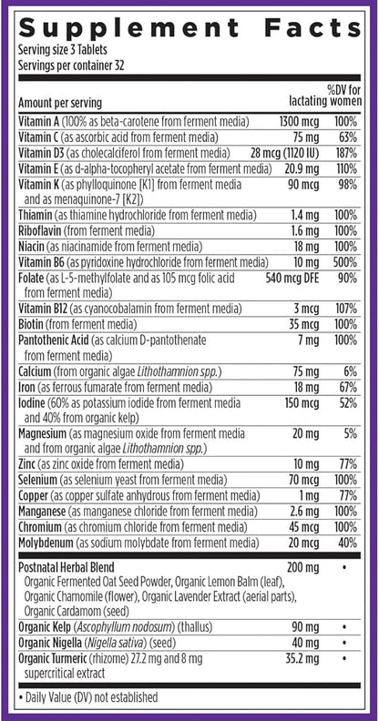 New Chapter, Postnatal Vitamins Lactation Supplement, Complete Multivitamin with Fermented Vitamin D3 + B Vitamins, Made with Organic Vegetables & Herbs, Non-GMO Ingredients, 96 Count