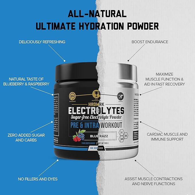 HRDWRK Electrolytes Powder with Magnesium, Potassium - Sugar Free Electrolytes Boost Endurance and Reduce Fatigue with This Electrolytes Supplement - Maximum Hydration - Keto Friendly