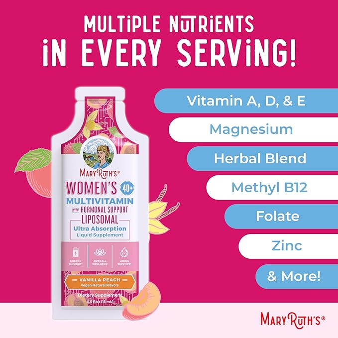 MaryRuth Organics Multivitamin for Women 40 | Womens Multivitamin Liposomal | Immune Support Supplement | Energy Supplements & Sleep Aid | Methylated Multivitamin | Vegan | Sugar Free | 14 Servings