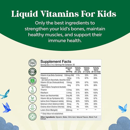 Liquid Multivitamin for Kids Immunity Support - Yummy Toddler Multivitamin Supplement with a C D3 E B6 and D3 Liquid Vitamins for Kids of All Ages - High Absorption Kids Liquid Multivitamin