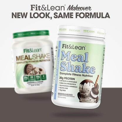 Fit & Lean Meal Shake, Fat Burning Meal Replacement, Meal Replacement with Protein, Fiber, Probiotics and Organic Fruits & Vegetables, Cookies and Cream, 1lb, 10 Servings Per Container