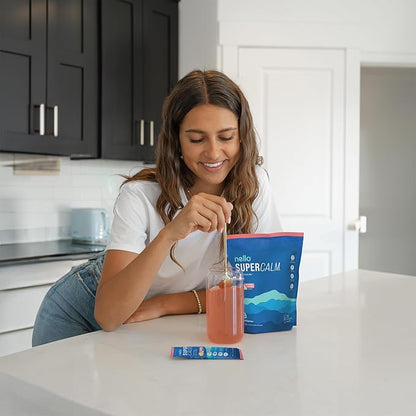 Nello Supercalm Powdered Drink Mix, Raspberry Lemonade, L Theanine, Ksm-66 Ashwagandha, Magnesium Glycinate, Vitamin D 3, Supplements for Relaxation & Focus, No Sugar, Non GMO, On The Go, (2-Pack)