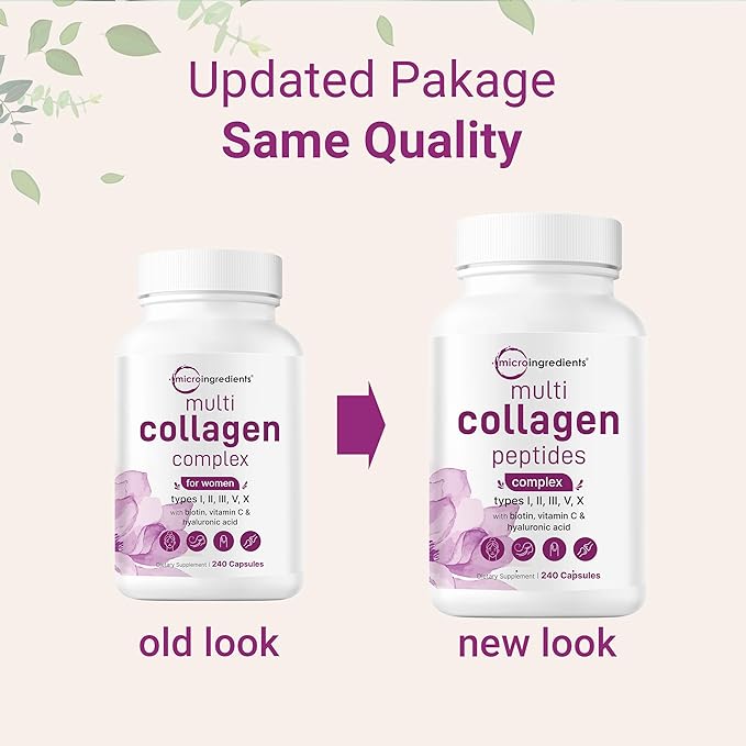 Micro Ingredients Multi Collagen Pills for Women & Men, 240 Capsules | Type I, II, III, V, X - Hydrolyzed Collagen Peptides with Biotin, Hyaluronic Acid & Vitamin C | Hair, Skin, Nail & Joint Support