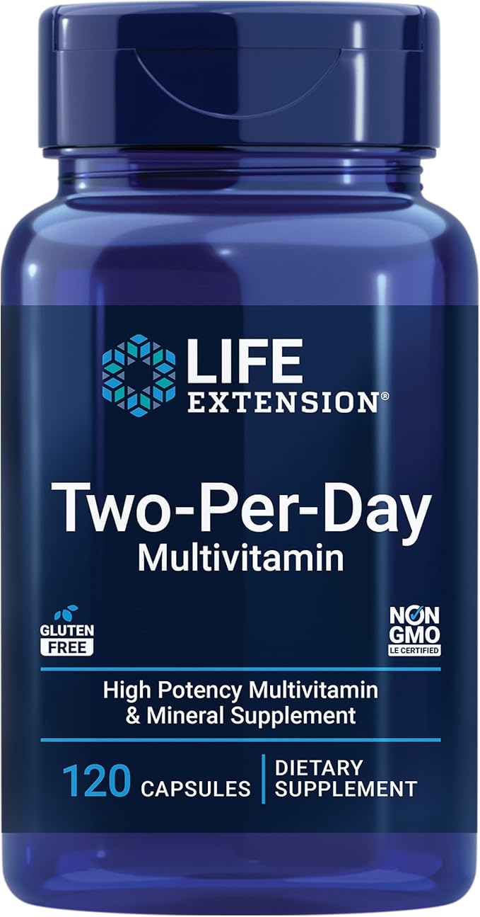 Life Extension Two-Per-Day Multivitamin, Vitamins B, C, D, zinc, 25 Vitamins, Minerals & extracts, 120 Capsules Bundle with N-Acetyl-L-Cysteine (NAC) 600 mg, 60 Capsules