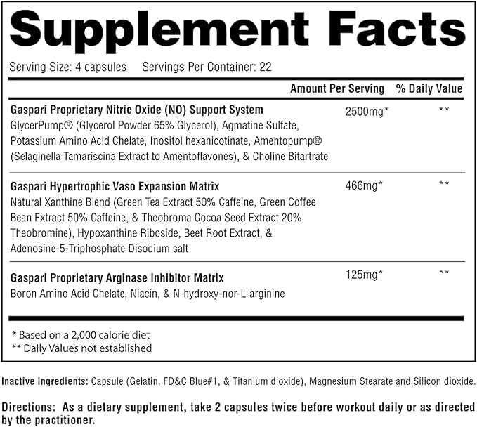 Gaspari Nutrition PlasmaJet, Legendary N.O. Nitric Oxide Maximizer, Increased Lean Mass and Strength, Maximum Vascularity and Vasodilation, 90 Capsule