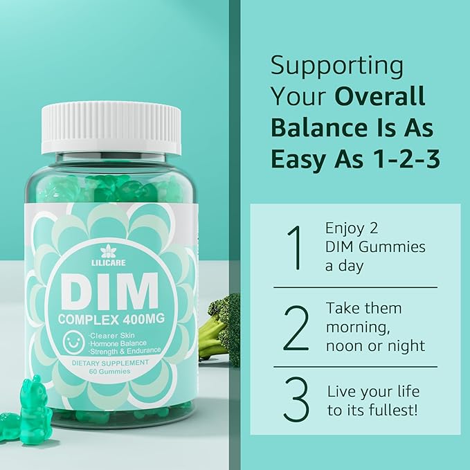 DIM Supplement Women 400mg, Estrogen Supplement for Women, Sugar Free DIM Gummies for Men & Women + Biotin, Flaxseed Oil, Burdock, Calendula, BioPerine for Hormone Balance, Menopause & Prostate 120Cts