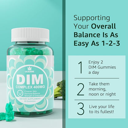 DIM Supplement Women 400mg, Estrogen Supplement for Women, Sugar Free DIM Gummies for Men & Women + Biotin, Flaxseed Oil, Burdock, Calendula, BioPerine for Hormone Balance, Menopause & Prostate 120Cts
