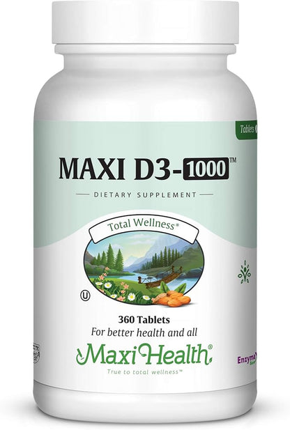 Maxi-Health Vitamin D3 1000 IU - for Healthy Muscle Function, Bone Health and Immune Support – 360 Tablets – Best Kosher Supplement for Adults