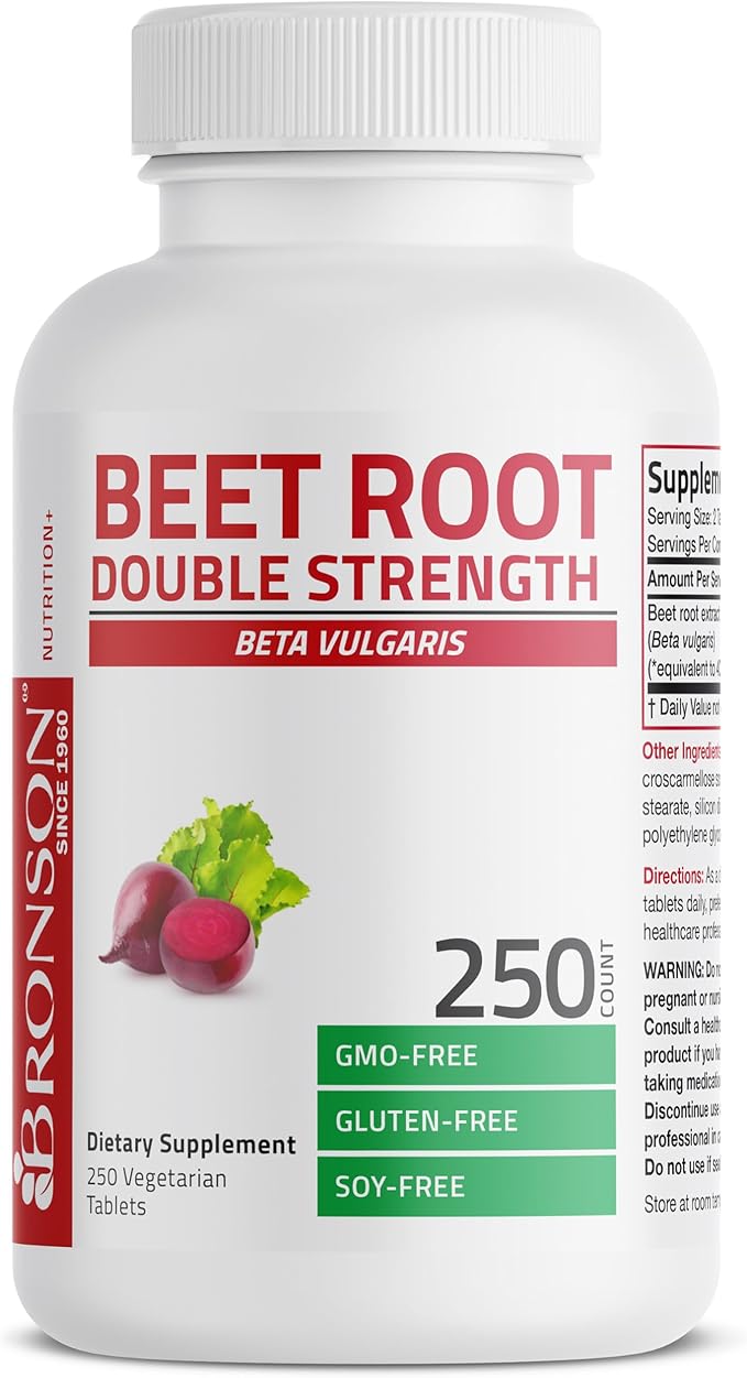 Bronson Beet Root Double Strength 4000mg Equivalent (from 1000 mg of 4:1 Extract), Non-GMO, 250 Vegetarian Tablets