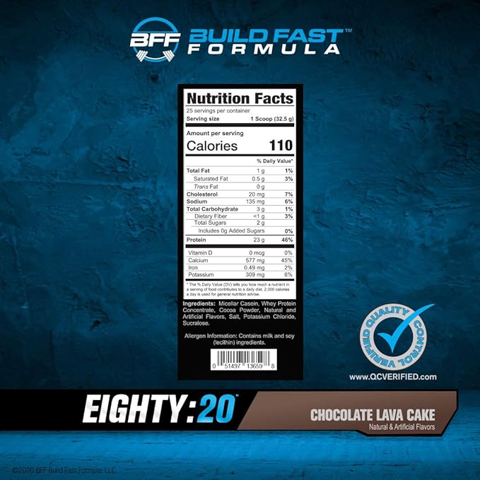 Eighty:20 Protein Powder Casein & Whey Blend | Fast & Slow Digesting Proteins for 6 Hours Muscle Protein Synthesis for Men & Women | Keto Friendly & Great Tasting (Chocolate Lava Cake)