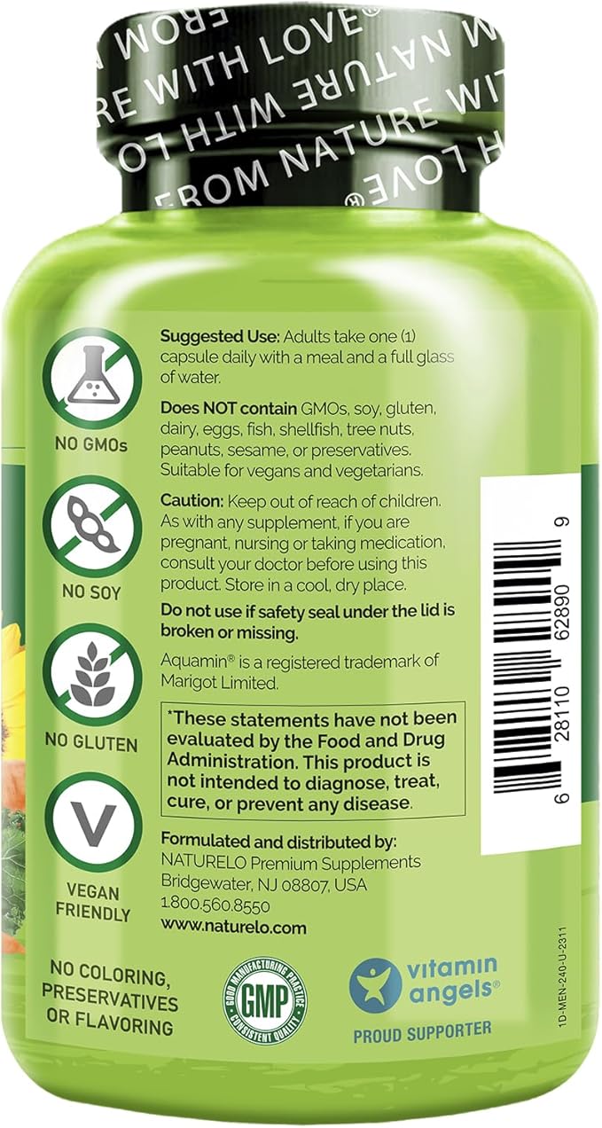 NATURELO One Daily Multivitamin for Men - with Vitamins & Minerals + Organic Whole Foods - Supplement to Boost Energy, General Health - Non-GMO - 60 Capsules - 2 Month Supply