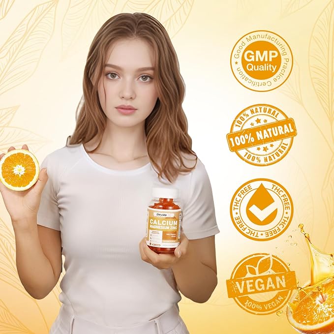 Calcium Magnesium Zinc Gummies with Vitamin D3 & K2 - High Potency Enhanced Absorption -120 Orange Gummies Flavored