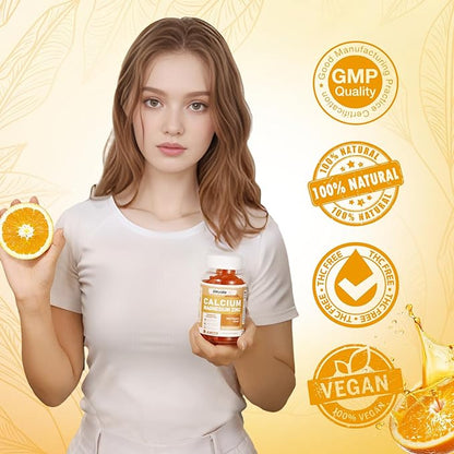 Calcium Magnesium Zinc Gummies with Vitamin D3 & K2 - High Potency Enhanced Absorption -120 Orange Gummies Flavored