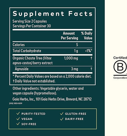 Gaia Herbs Vitex Berry - Supports Hormone Balance & Fertility for Women - Healthy Progesterone for Menstrual Health - 60 Vegan Caps (30-Day Supply)