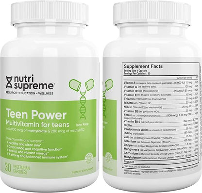 Nutri Supreme Teen Multivitamin for Boys and Girls 12-17, Best Kosher One Per Day Teen Vitamins, Formulated for Teen Development and Immune Health, 30 Capsules