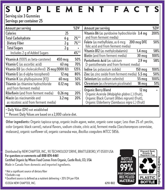 New Chapter Men’s Multivitamin Gummies, 66% Less Sugar, Men’s Gummy Vitamins with Vitamin C, D3 & Zinc, Non-GMO, Gluten Free, Berry-Citrus, 75ct