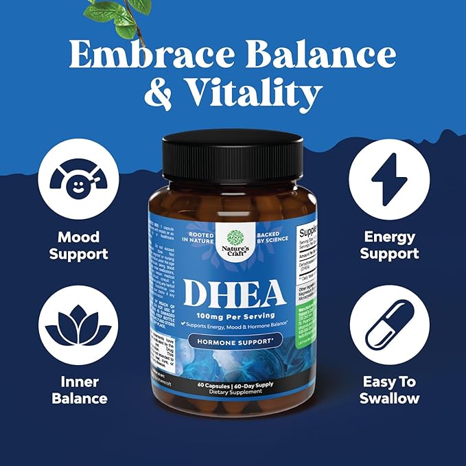 DHEA 100mg for Men and Women - Vegan High Strength DHEA Supplement for Women & Men for Enhanced Energy and Hormone Balance for Women & Men - Men and Womens Hormone Balance Supplement (2 Month Supply)