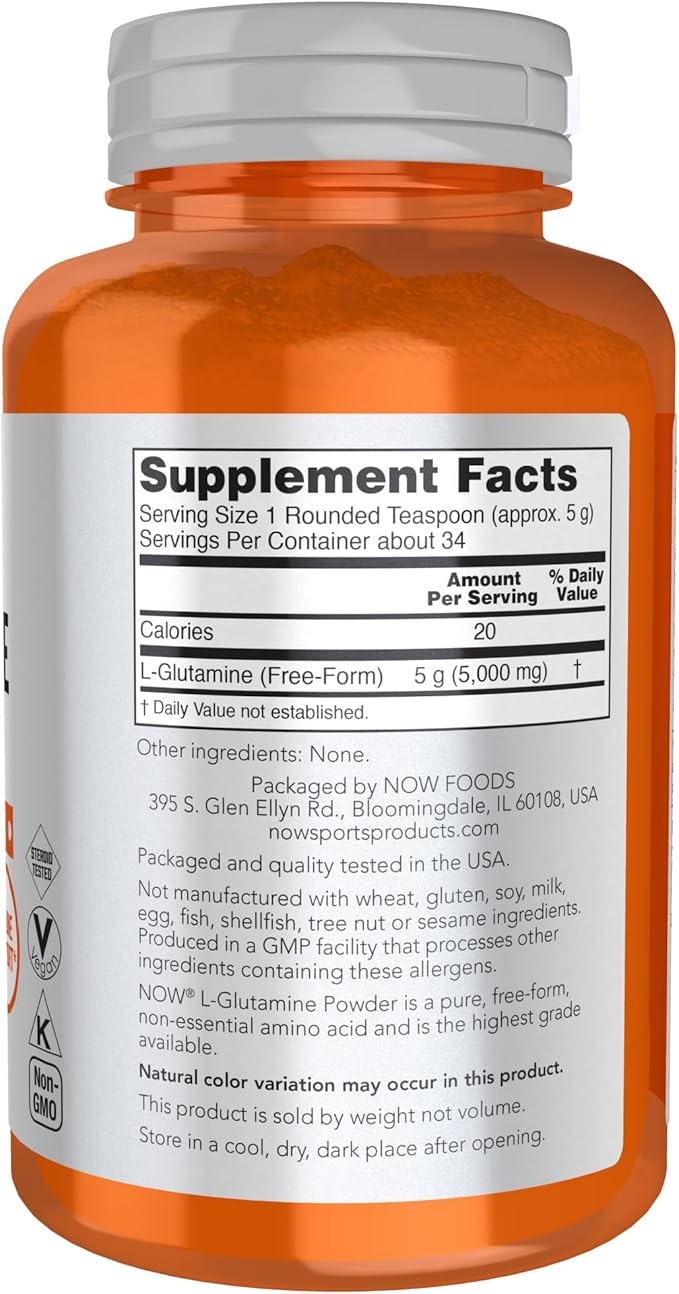 NOW Foods Sports Nutrition, L-Glutamine Pure Powder, Nitrogen Transporter*, Amino Acid, 6-Ounce