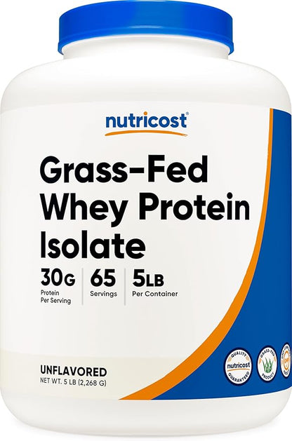 Nutricost Grass-Fed Whey Protein Isolate (Unflavored) 5LBS - rBGH Free, Non-GMO & Gluten Free