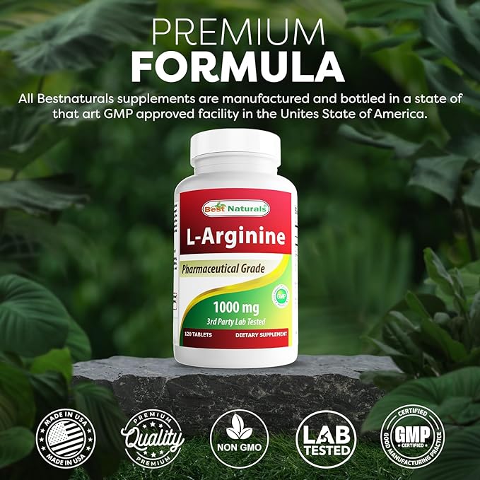 Best Naturals 3 Pack L-Arginine 1000 mg 120 Tablets - Pharmaceutical Grade L Arginine Supplement Promotes Nitric Oxide Synthesis (Total 360 Tablets)