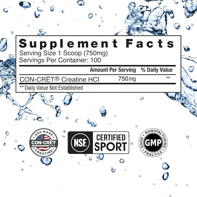 Creatine HCl Powder | Muscle, Cognitive, Cellular Energy Support | No Bloating or Cramps | USA Made & NSF Certified | Unflavored (100 Serving)