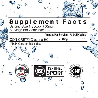 Creatine HCl Powder | Muscle, Cognitive, Cellular Energy Support | No Bloating or Cramps | USA Made & NSF Certified | Unflavored (100 Serving)