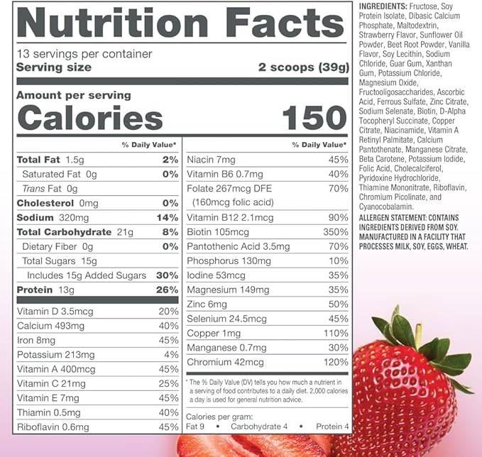 Naturade Total Soy Protein Powder - 13g Protein & 150 Calories per Servings- Non-GMO Soy - 0g Trans Fat - Lactose & Gluten Free - Strawberry Creme (13 Servings)