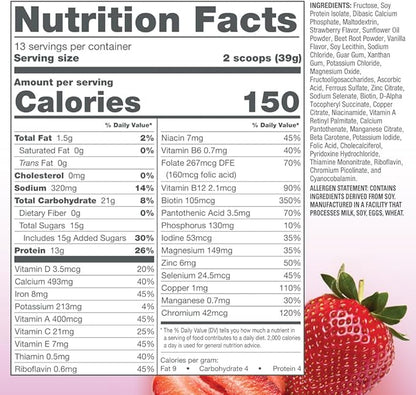 Naturade Total Soy Protein Powder - 13g Protein & 150 Calories per Servings- Non-GMO Soy - 0g Trans Fat - Lactose & Gluten Free - Strawberry Creme (13 Servings)