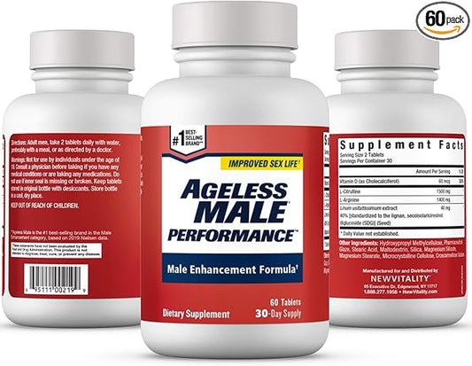 Performance Nitric Oxide Booster for Men - Promote Blood Circulation, Arousal, Energy Production, Drive, Stamina, Health Supplement (60 Tablets, 1 Bottle)