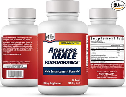 Performance Nitric Oxide Booster for Men - Promote Blood Circulation, Arousal, Energy Production, Drive, Stamina, Health Supplement (60 Tablets, 1 Bottle)