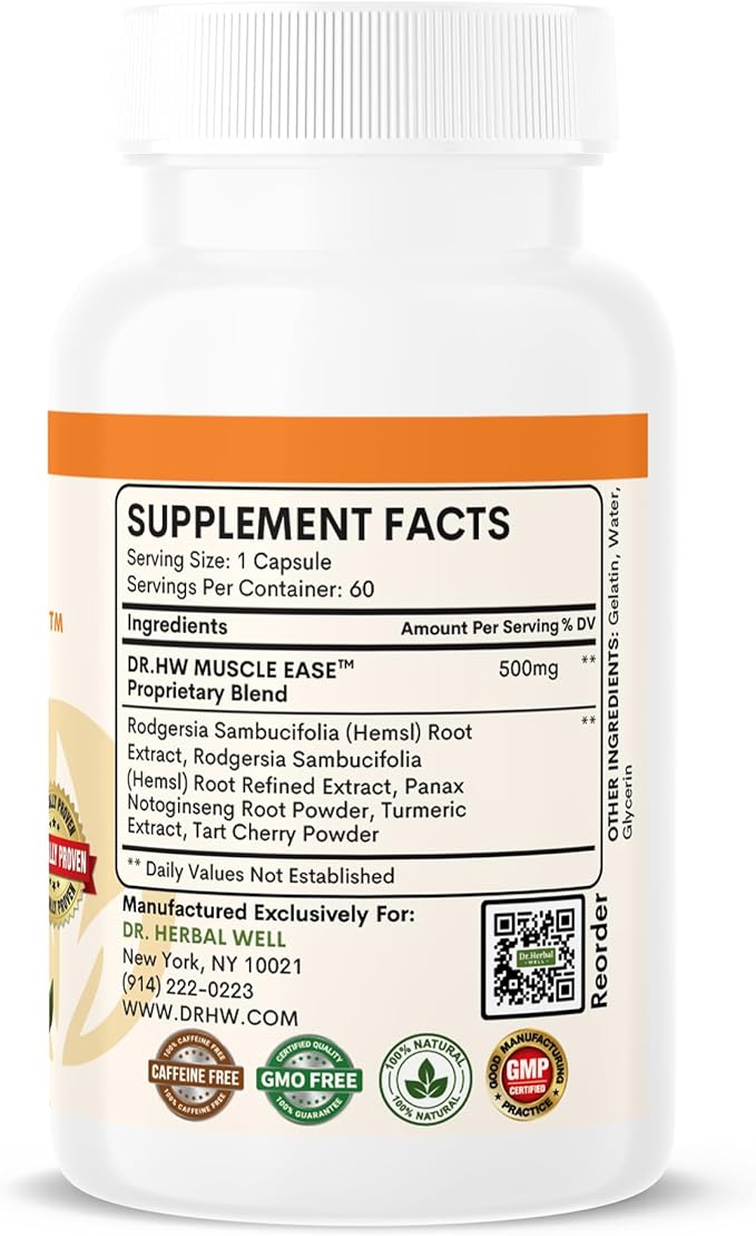 Muscle Ease - Joint, Muscle & Nerve Support Fast Acting Relax Comfort Recovery Natural Herbal Supplement - (60 Capsules) MAX-Strength