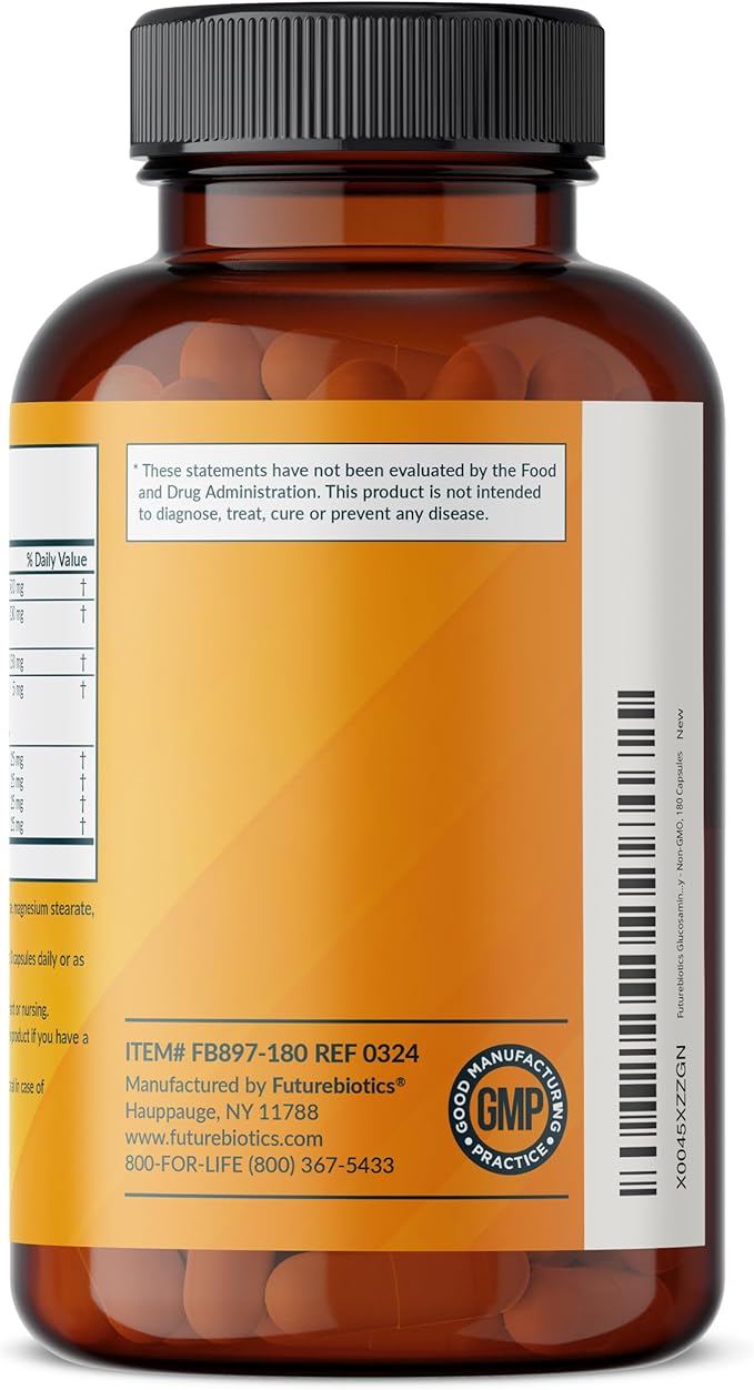 Futurebiotics Glucosamine Chondroitin Turmeric & MSM Advanced Joint Formula, Supports Healthy Joints & Mobility - Non-GMO, 180 Capsules
