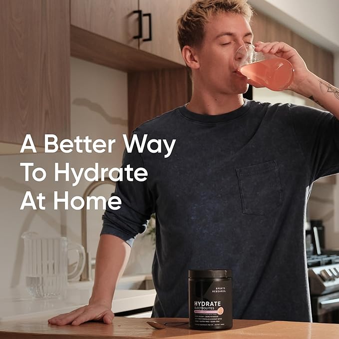 Sports Research Hydrate Electrolytes Powder - Sugar-Free & Naturally Flavored with Vitamins, Minerals, and Coconut Water - Supports Hydration - Passion Fruit