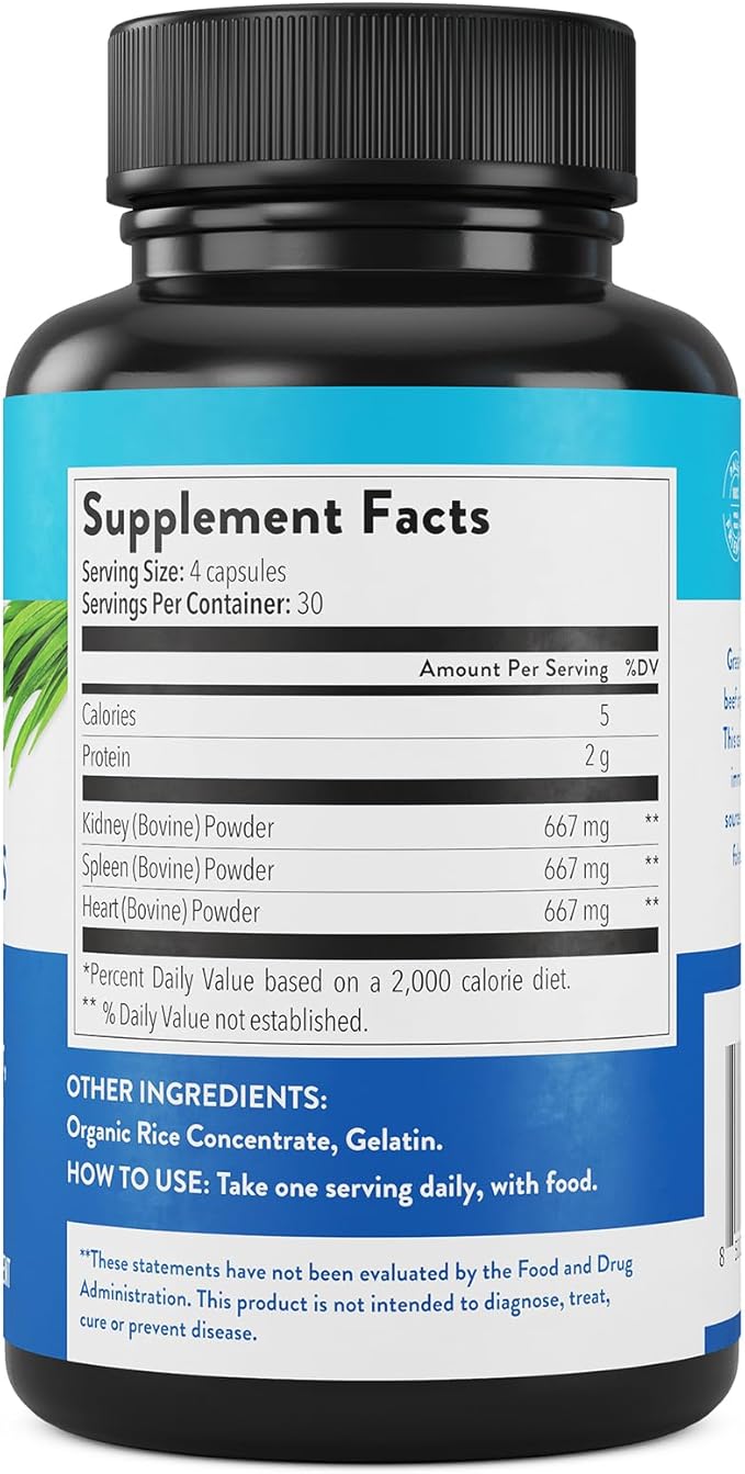 Equip Foods Grass-Fed Beef Organs | Grass Fed Beef Organ Supplement | Support Heart, Kidney & Spleen Health, Detox, Digestion & Metabolism | Antibiotic and GMO Free | 120 Capsules, 30 Servings