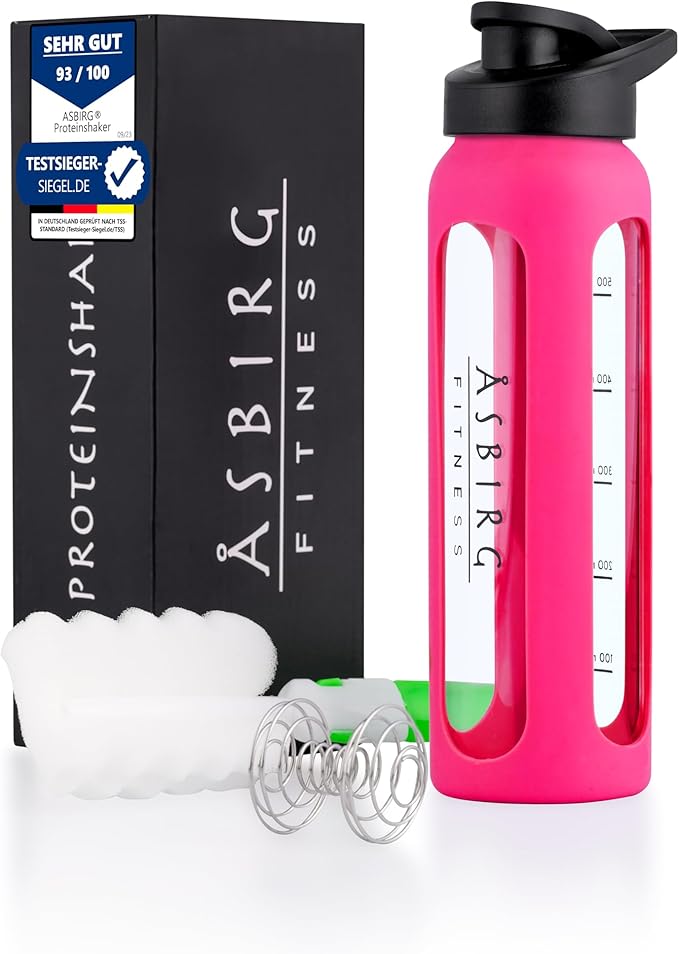 Fitness | Glass Protein Shaker | Protein Shaker | Drinking Bottle | with Spiral Ball | Pink