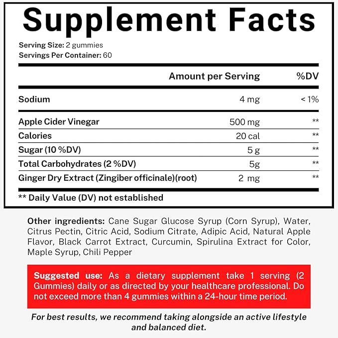 Apple Cider Vinegar Gummies with The Mother - ACV Gummies for Detox, Cleansing & Immune Support - Made with Black Carrot & Ginger Dry Extract - Pectin Based, Non-GMO, Gluten-Free (2 Pack)