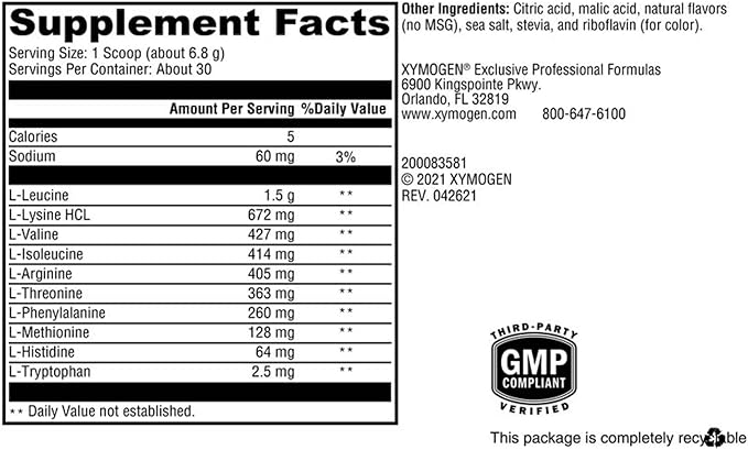 XYMOGEN XymoBolX - Amino Acids - BCAA Powder to Promote Muscle Recovery with L Arginine, L Leucine, L Methionine + L Tryptophan - Gluten Free, Vegan + Non GMO (30 Servings)