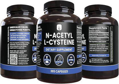 PURE ORIGINAL INGREDIENTS N-Acetyl L-Cysteine (365 Capsules) No Magnesium Or Rice Fillers, Always Pure, Lab Verified