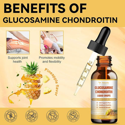 Glucosamine Chondroitin MSM Liquid Drops - FSA HSA Eligible Items List Chondroitin Sulfate Supplement Turmeric, Quercetin, Bromelain, MSM Oil Support Joint Health Vegan Supplements