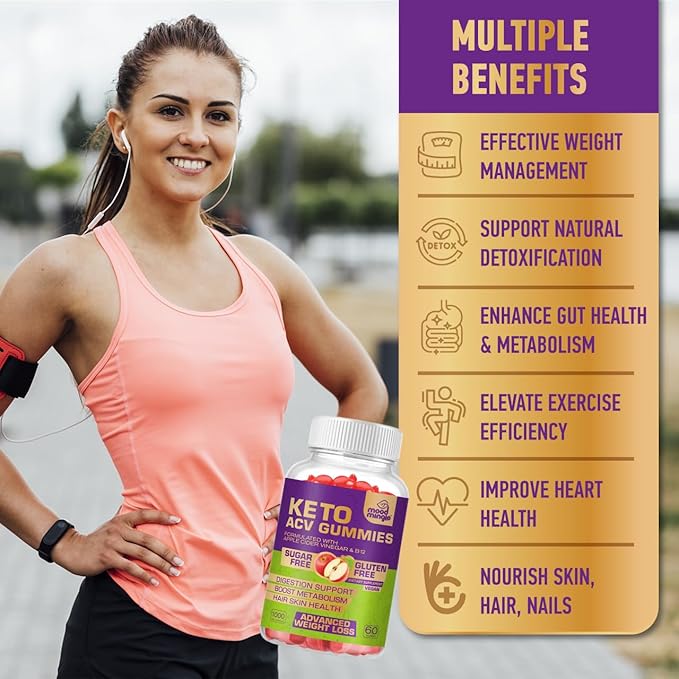 Keto ACV Gummies for Advanced Weight Loss - Gluten & Sugar-Free Apple Cider Vinegar Rapid Fat Burner Diet Supplement for Women Men - 60 Gummies (1000MG)
