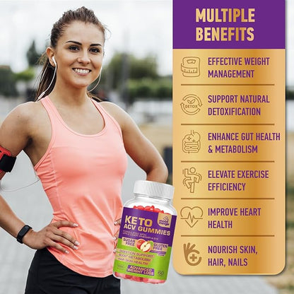 Keto ACV Gummies for Advanced Weight Loss - Gluten & Sugar-Free Apple Cider Vinegar Rapid Fat Burner Diet Supplement for Women Men - 60 Gummies (1000MG)