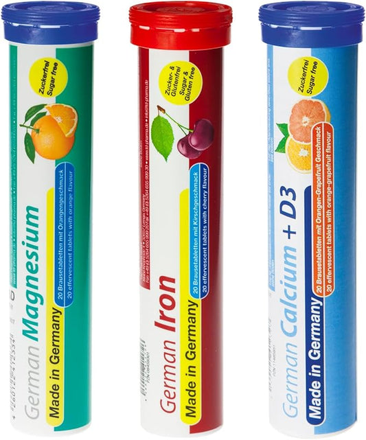 T&D German Mineral Plus Package 60 Servings - Vegan, Zero Sugar - Drink Effervescent Tablets - Iron, Calcium, Magnesium Pharma - Made in Germany