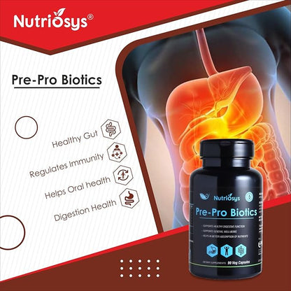 Pre-Pro Biotics 90 Veggie Capsules, Dietary Supplement for Healthy System, Vitamin Capsules for Men, Women and Adults, Multivitamins Capsules, Vitamin Supplements.