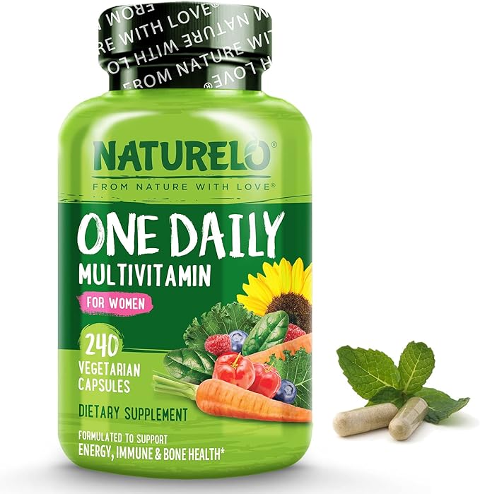 NATURELO One Daily Multivitamin for Women - Energy Support - Whole Food Supplement to Nourish Hair, Skin, Nails - Non-GMO - No Soy - Gluten Free - 240 Capsules | 8 Month Supply