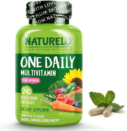 NATURELO One Daily Multivitamin for Women - Energy Support - Whole Food Supplement to Nourish Hair, Skin, Nails - Non-GMO - No Soy - Gluten Free - 240 Capsules | 8 Month Supply