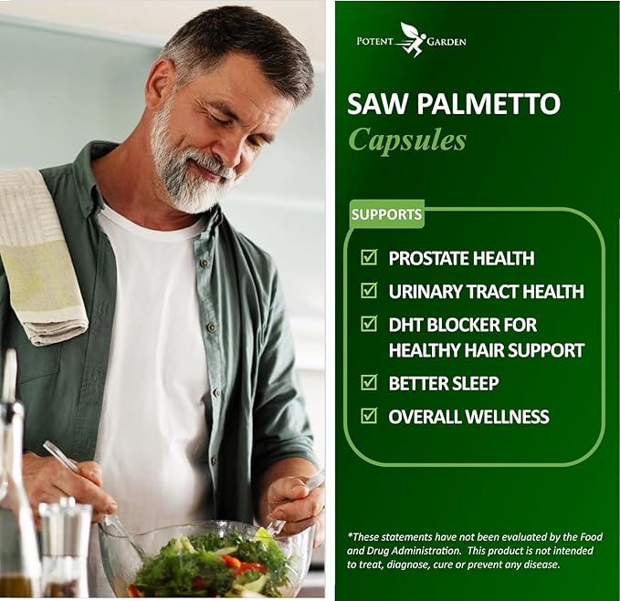 Potent Garden Saw Palmetto 500 mg - Prostate Supplements for Men - Supports Healthy Urination Frequency & Flow - Non GMO, 100 Saw Palmetto Capsules