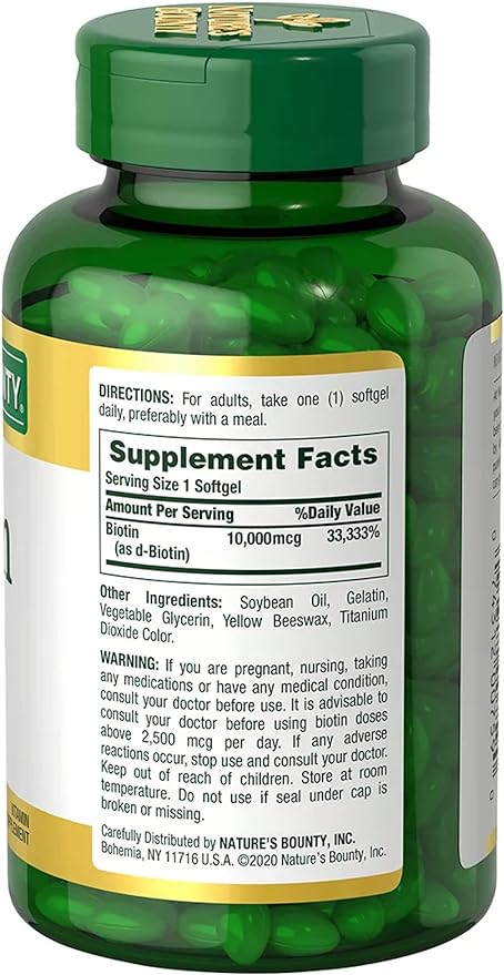 Nature's Bounty Biotin 10,000 mcg, 250 Rapid Release Softgels