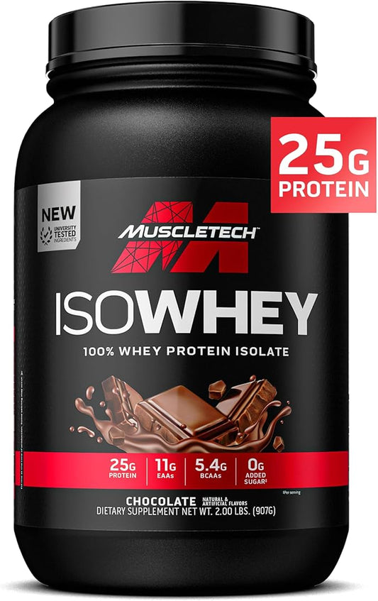 MuscleTech | IsoWhey | Whey Protein Isolate Powder| Muscle Builder for Men & Women | Post Workout Recovery Supplement | Chocolate | 2 lbs | 29 Servings