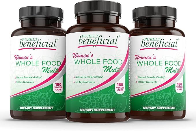 PURELY beneficial Women’s Whole Food MultiVitamin –58 Key Nutrients Including Vitamins, Minerals, Herbs, Probiotics, with Iron, Hair, Skin & Nail Complex for Complete Female Wellness- 180 Capsules