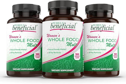 PURELY beneficial Women’s Whole Food MultiVitamin –58 Key Nutrients Including Vitamins, Minerals, Herbs, Probiotics, with Iron, Hair, Skin & Nail Complex for Complete Female Wellness- 180 Capsules